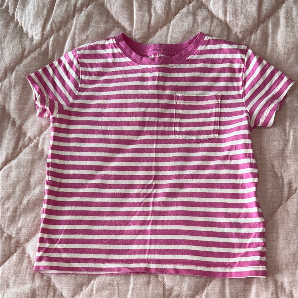 Crewcuts Striped Pink and White Toddler XXS (2-3) T-Shirt